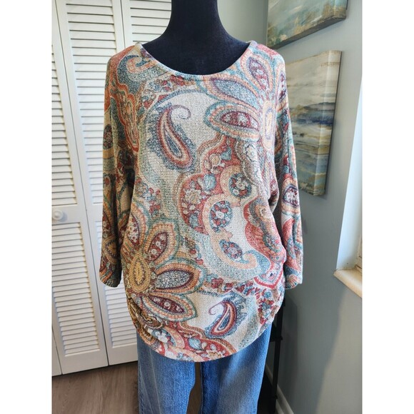 Paisley Sweater | Women's size Large | Colorful Summer Knit | Chico's - Picture 1 of 10